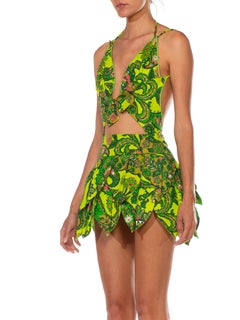 MORPHEW COLLECTION Green Paisley Cotton Mini Party Dress