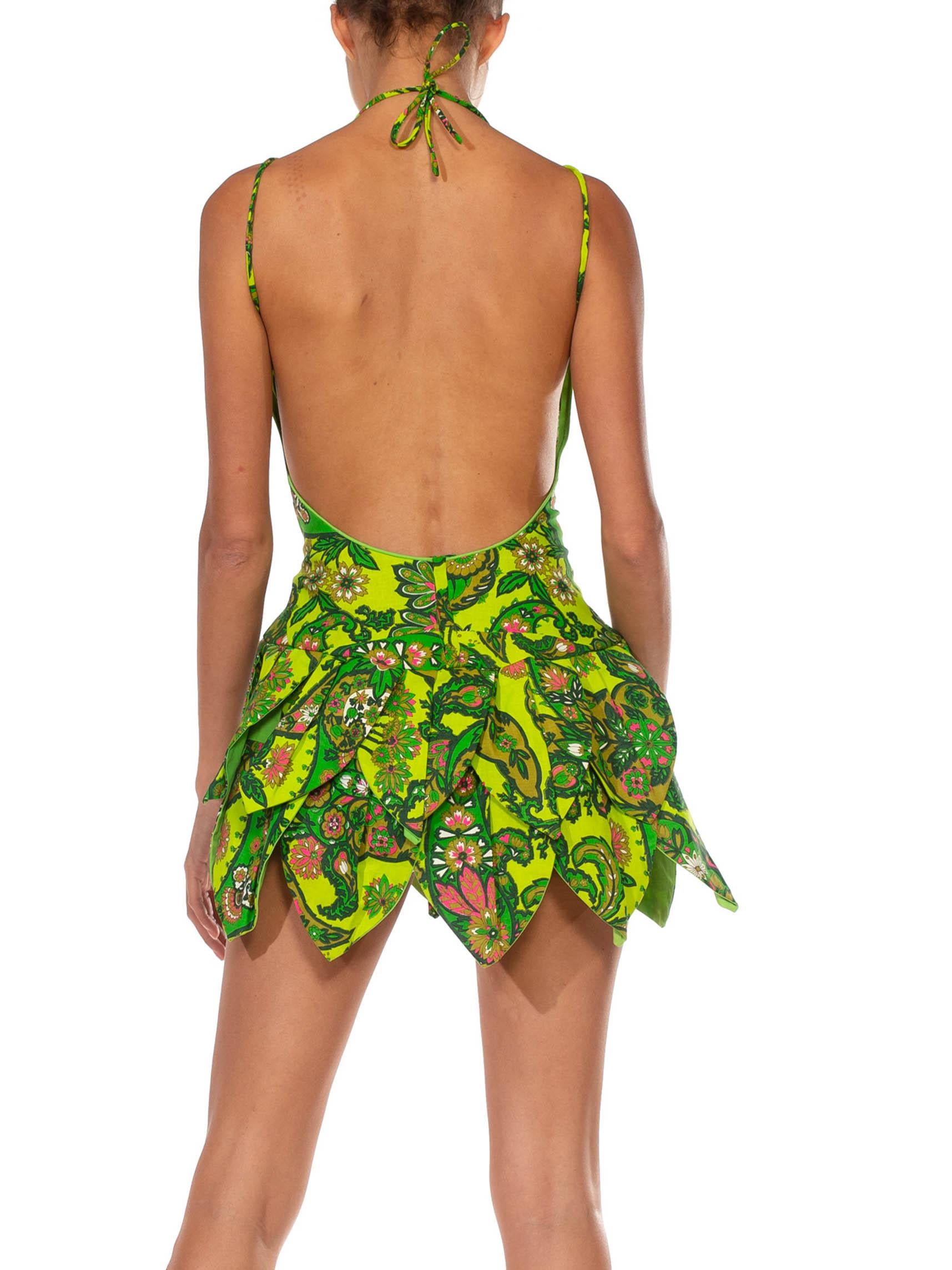 MORPHEW COLLECTION Green Paisley Cotton Mini Party Dress 1
