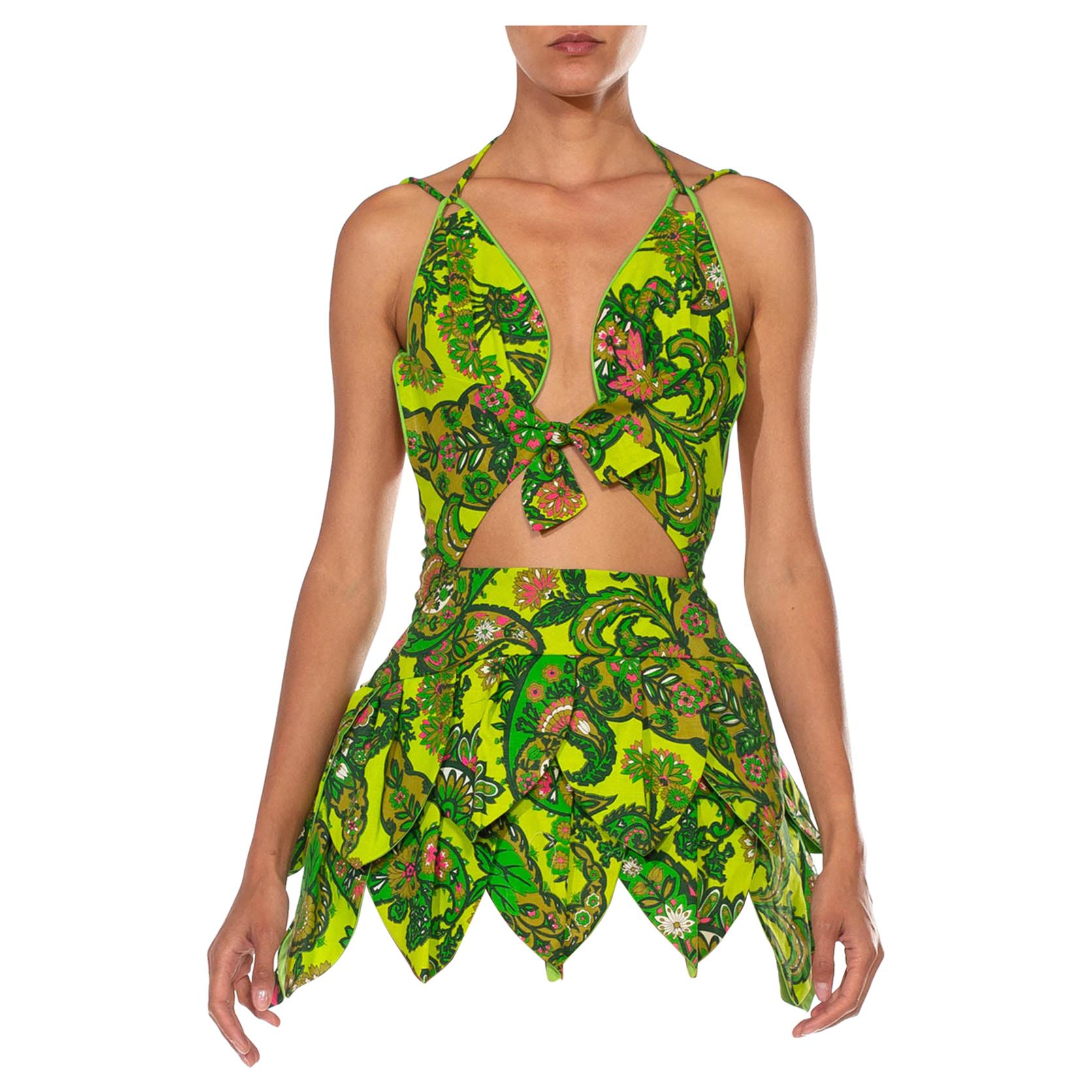 MORPHEW COLLECTION Green Paisley Cotton Mini Party Dress