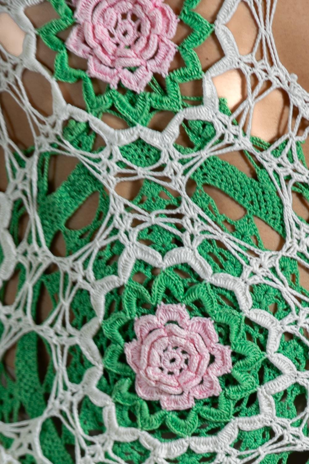 Morphew Collection Green & Pink White Crochet Dress 5