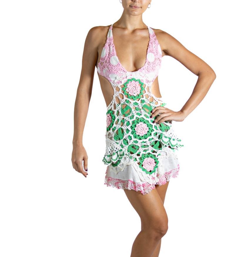 Morphew Collection Green & Pink White Crochet Dress 3
