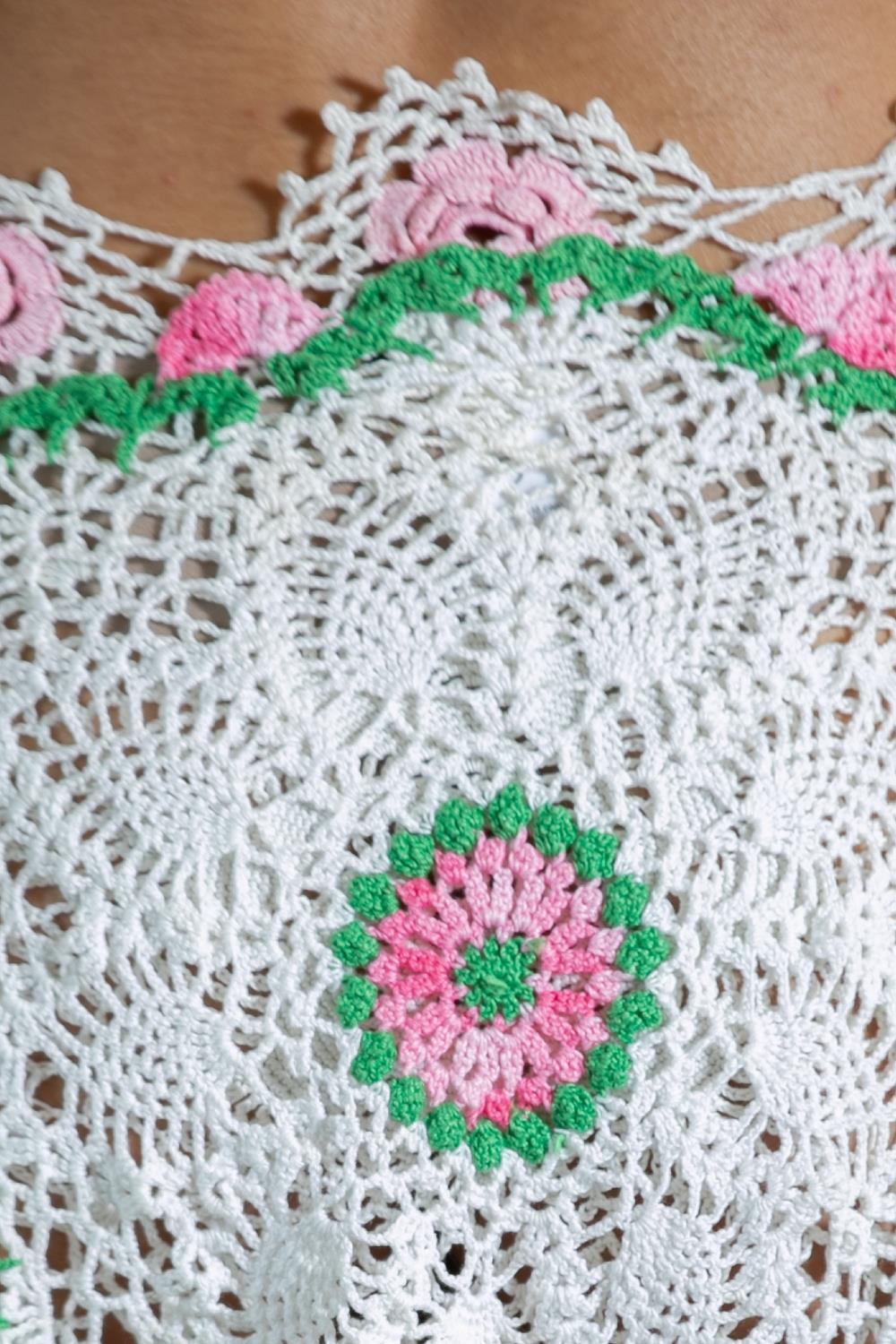 Morphew Collection Green & Pink White Crochet Dress 4