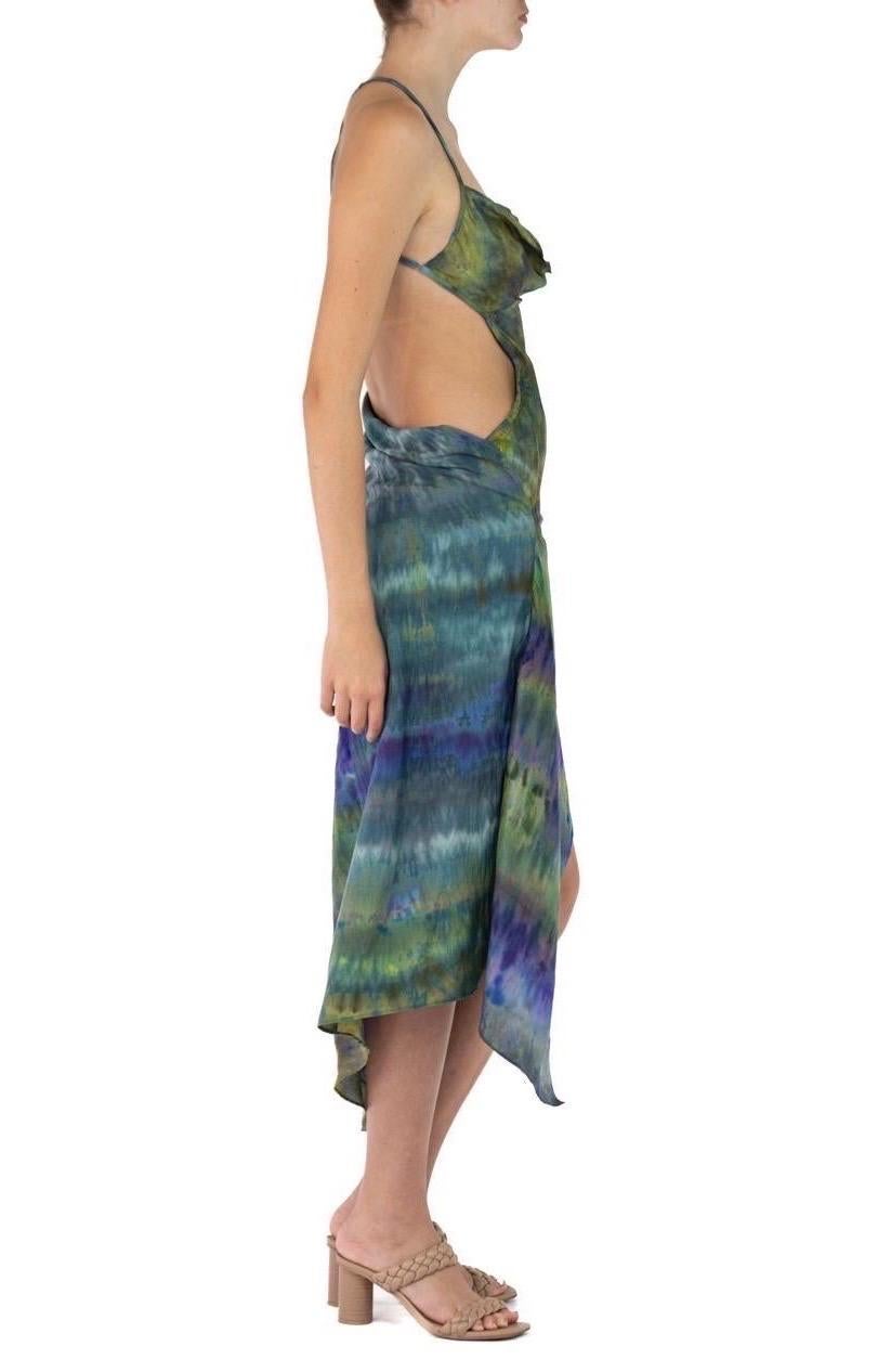 Morphew Collection Green & Purple Silk Ice Dyed Dress In Excellent Condition For Sale In New York, NY