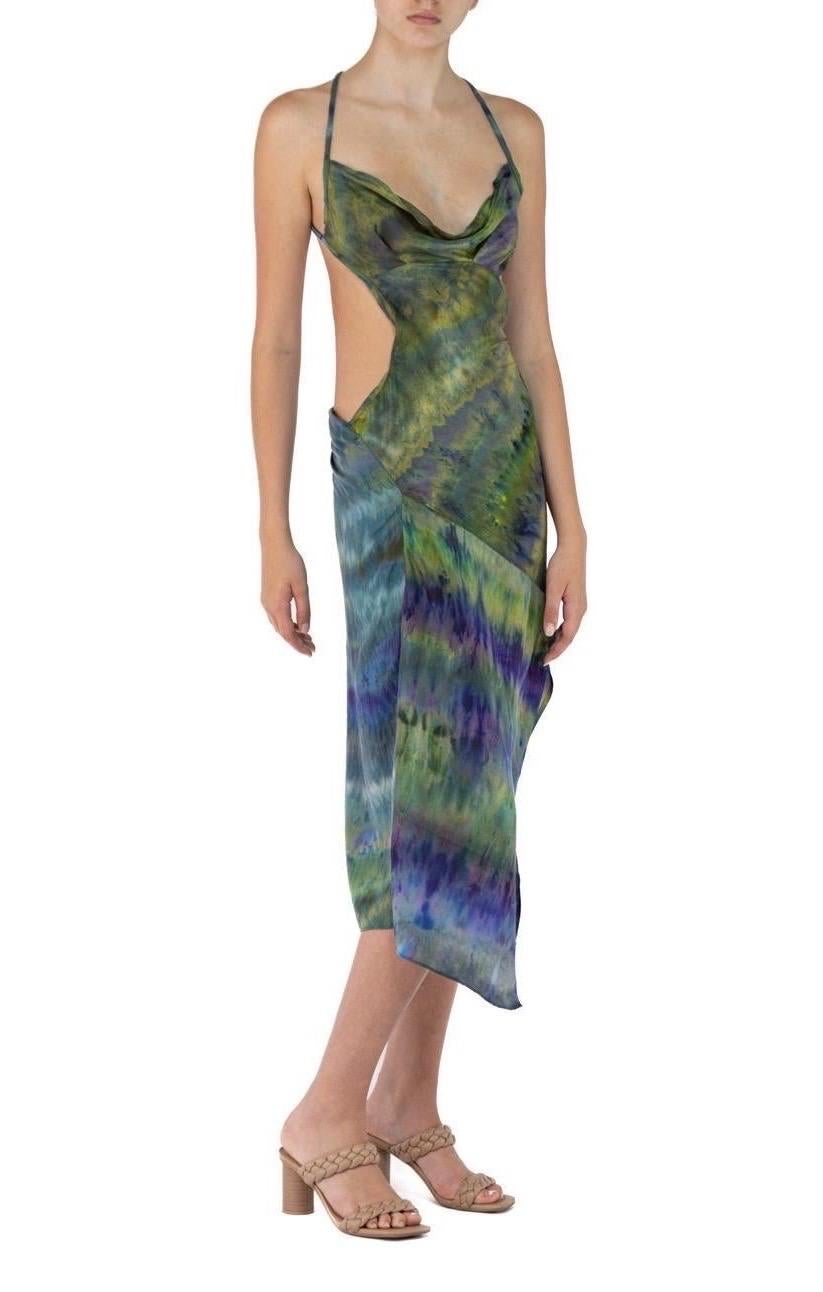 Morphew Collection Green & Purple Silk Ice Dyed Dress For Sale 1