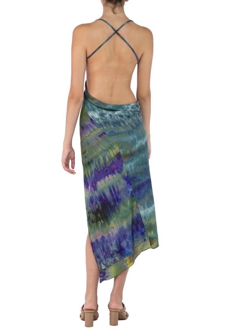 Morphew Collection Green & Purple Silk Ice Dyed Dress For Sale 2