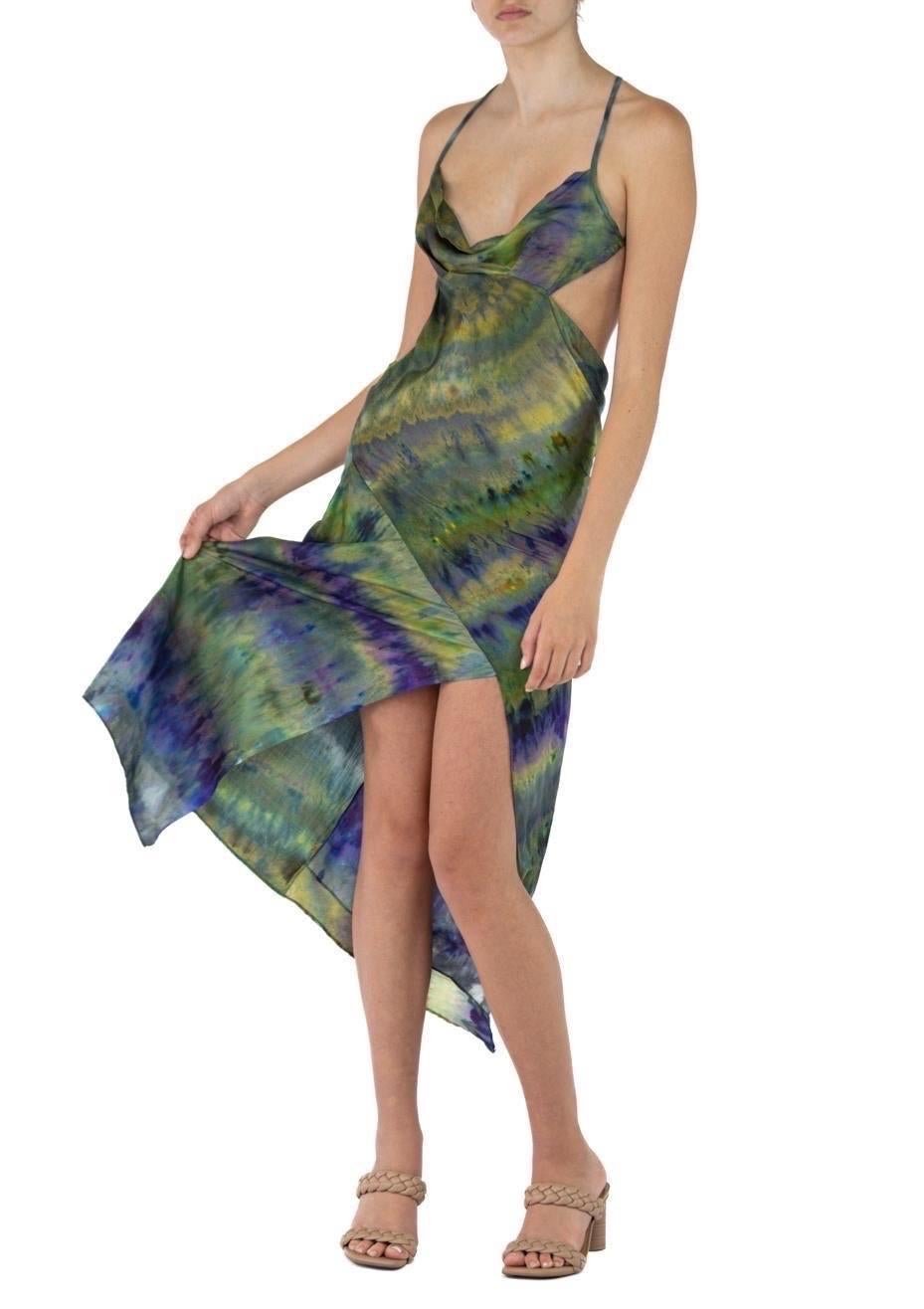 Morphew Collection Green & Purple Silk Ice Dyed Dress For Sale 3