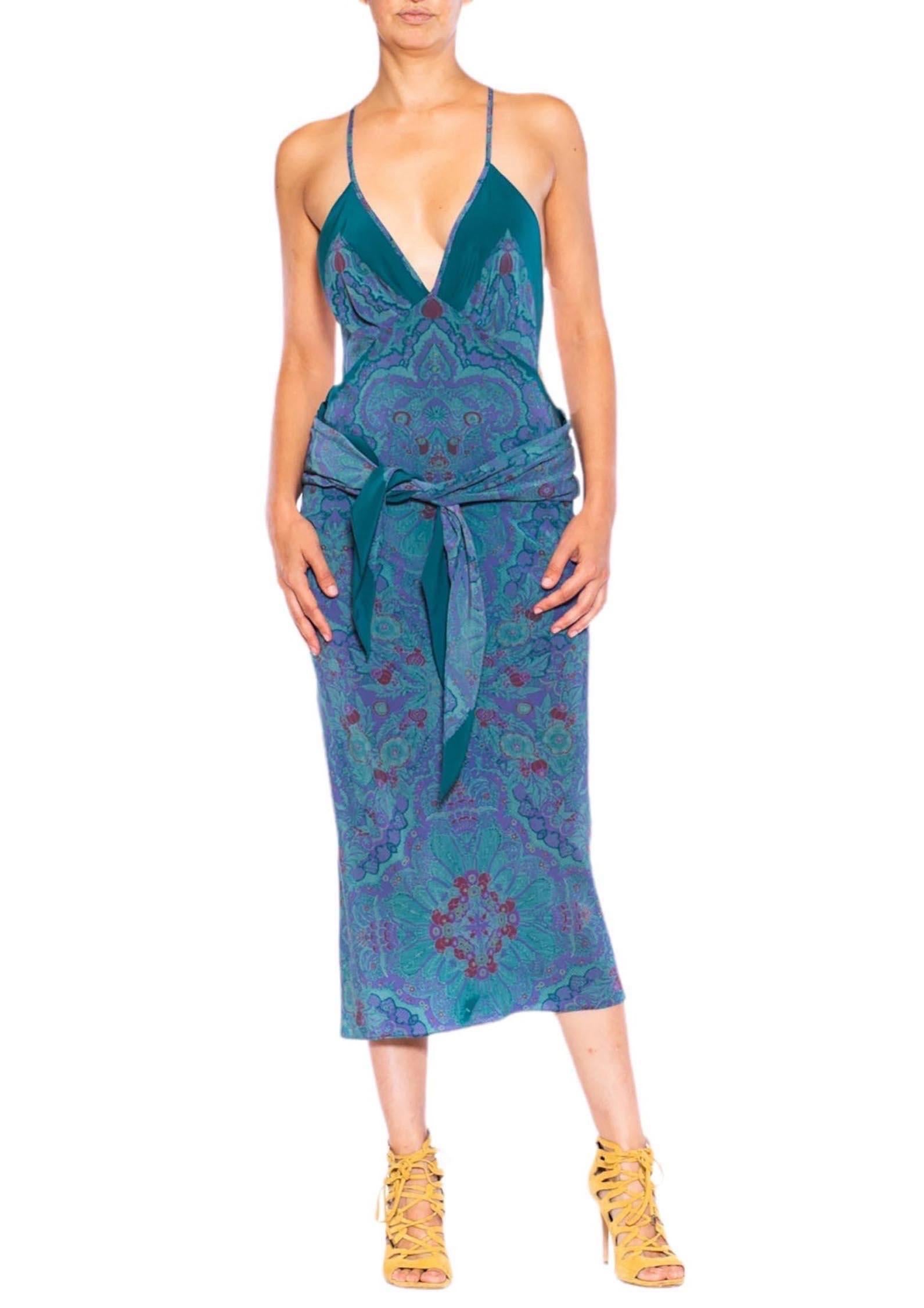 MORPHEW COLLECTION Green & Purple Silk Sagittarius One Scarf Dress Made From A  For Sale 2