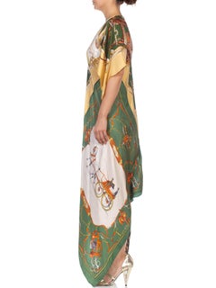 MORPHEW COLLECTION Green Silk Equestrian Status Print Kaftan Dress Made From 19