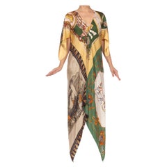 MORPHEW COLLECTION Green Silk Equestrian Status Print Kaftan Dress Made From 19