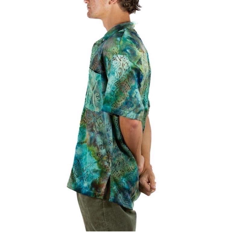 Blue MORPHEW COLLECTION Green & Teal Cotton Lace Shirt For Sale