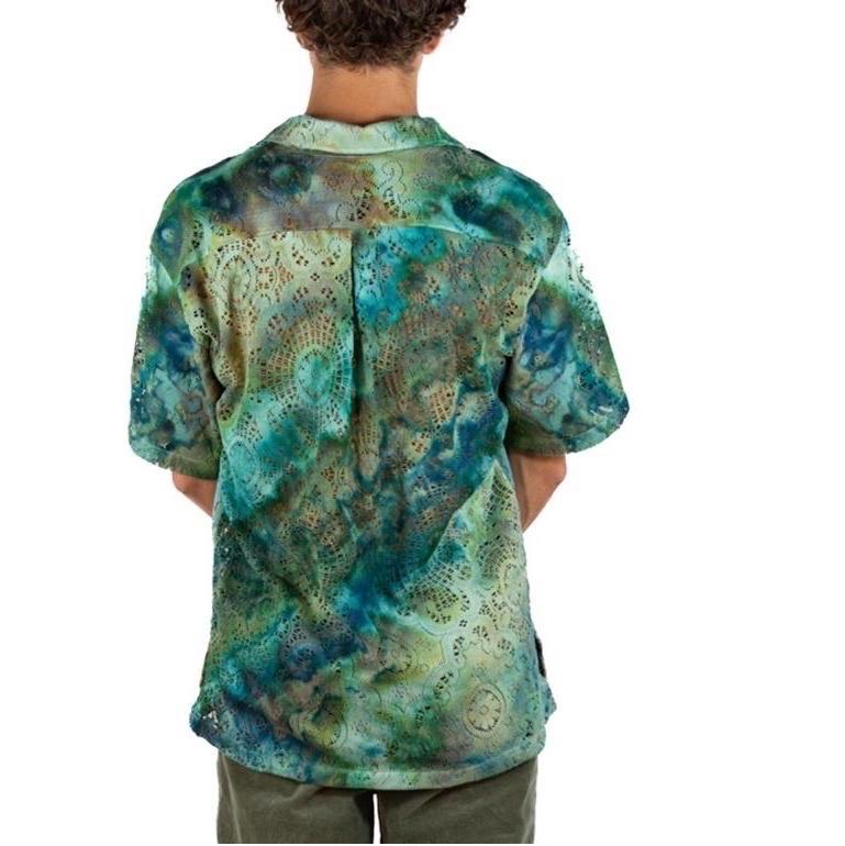 Men's MORPHEW COLLECTION Green & Teal Cotton Lace Shirt For Sale