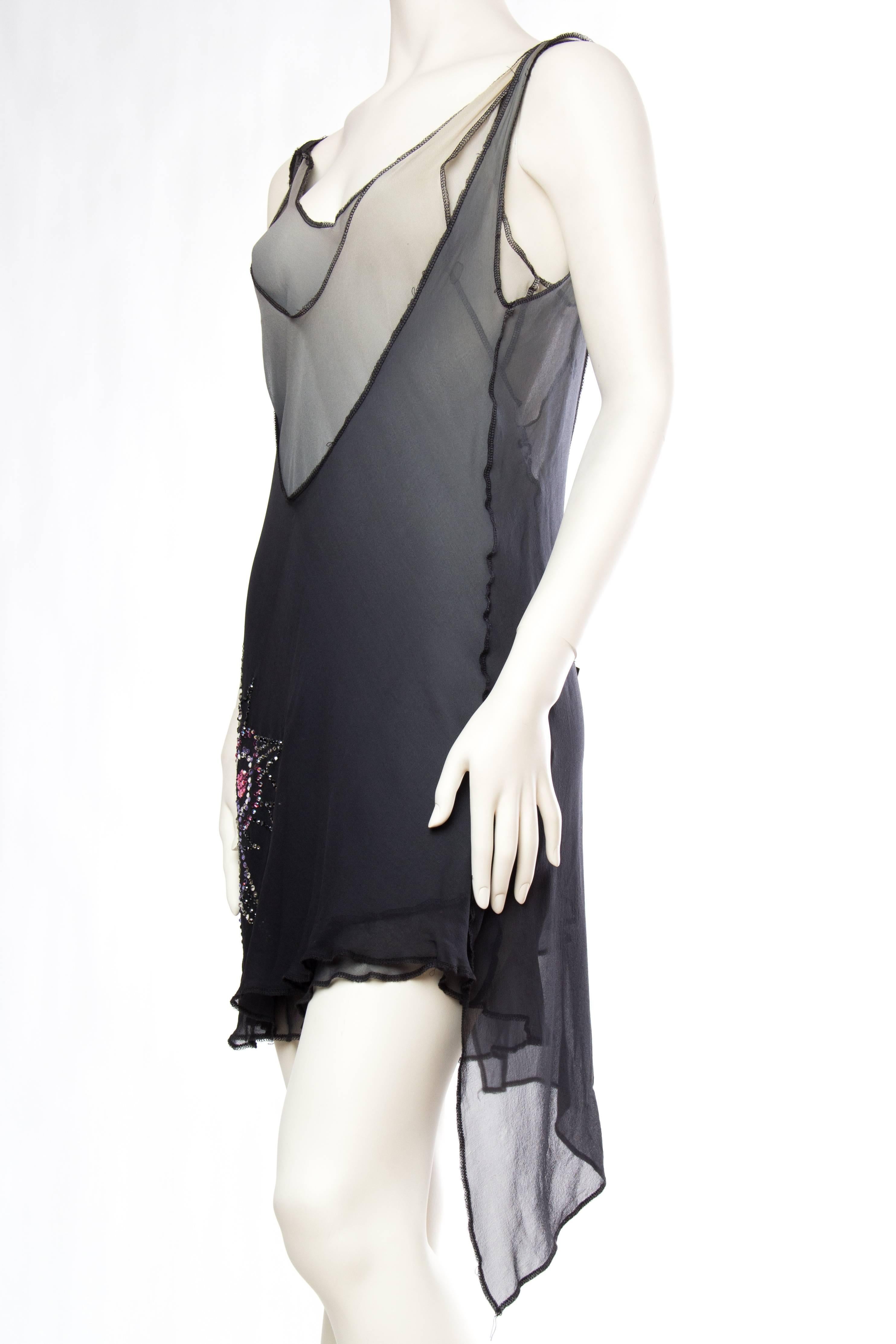 Black MORPHEW COLLECTION Grey Ombré Silk Chiffon Deconstructed Bias Flapper Style Coc