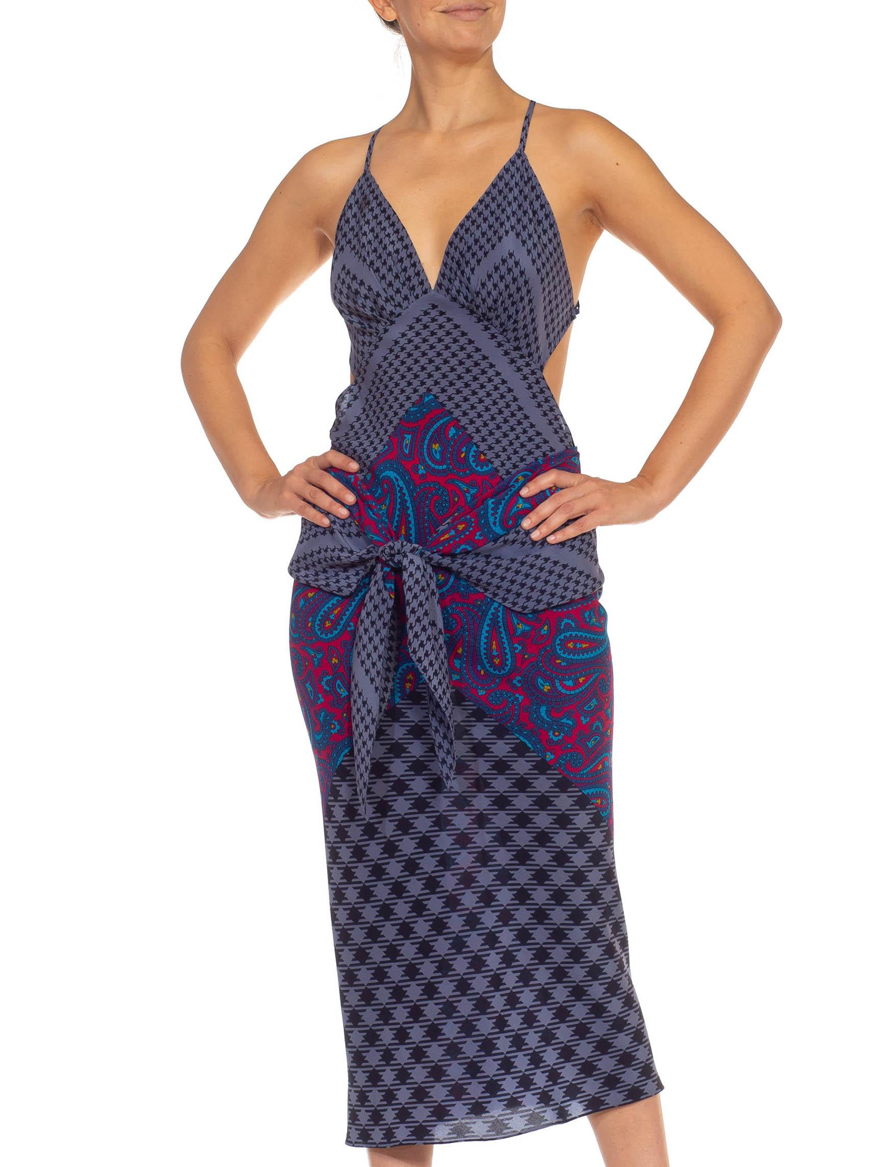 Women's Morphew Collection Grey & Purple Silk Sagittarius Dress Made From Vintage Scarv