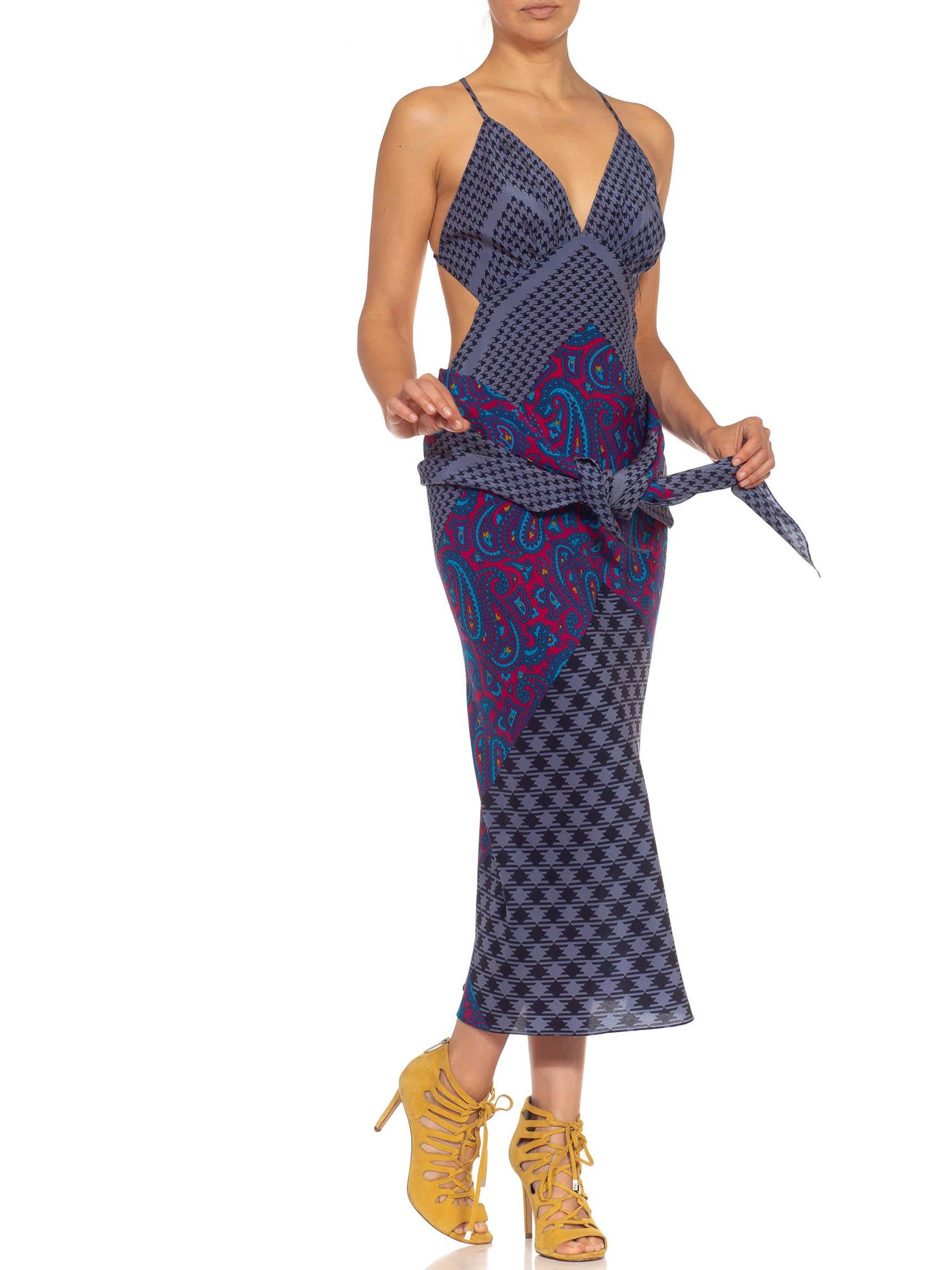 Morphew Collection Grey & Purple Silk Sagittarius Dress Made From Vintage Scarv 4