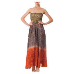MORPHEW COLLECTION Seda Shibori Teñida a Mano y Metalilc Oro Bordado Indio St