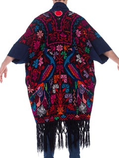 MORPHEW COLLECTION Hand Embroidered Cotton & Acrylic Kimono Sleeve Peacock Dust