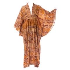 MORPHEW COLLECTION Caramel Brown Hand Printed Silk Batik Kaftan