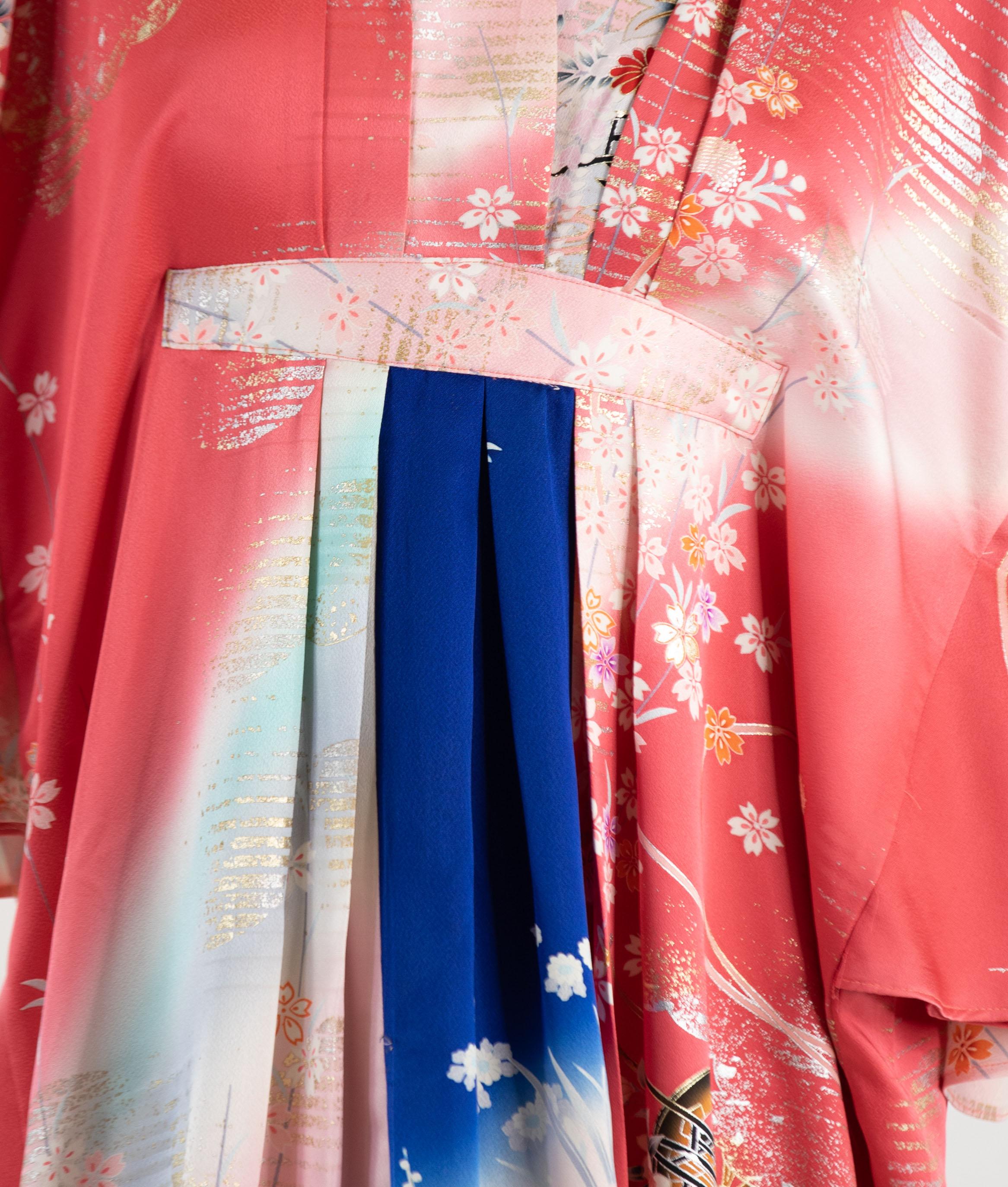 MORPHEW COLLECTION Hot Pink Blue Japanese Kimono Silk Kaftan For Sale 6