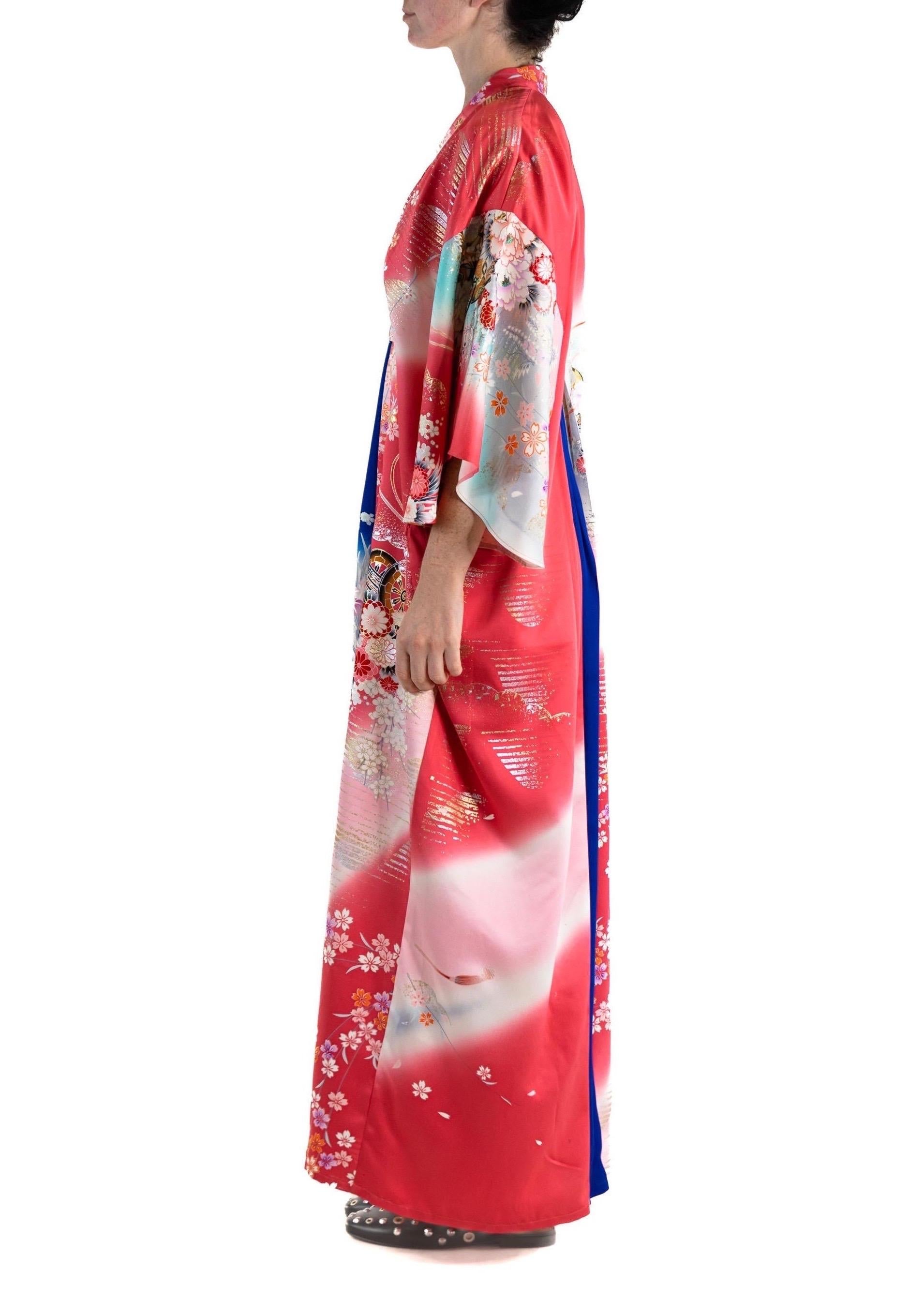 Women's or Men's MORPHEW COLLECTION Hot Pink Blue Japanese Kimono Silk Kaftan For Sale