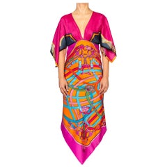 MORPHEW COLLECTION Hot Pink Status Print Silk Two-Scarf Dress