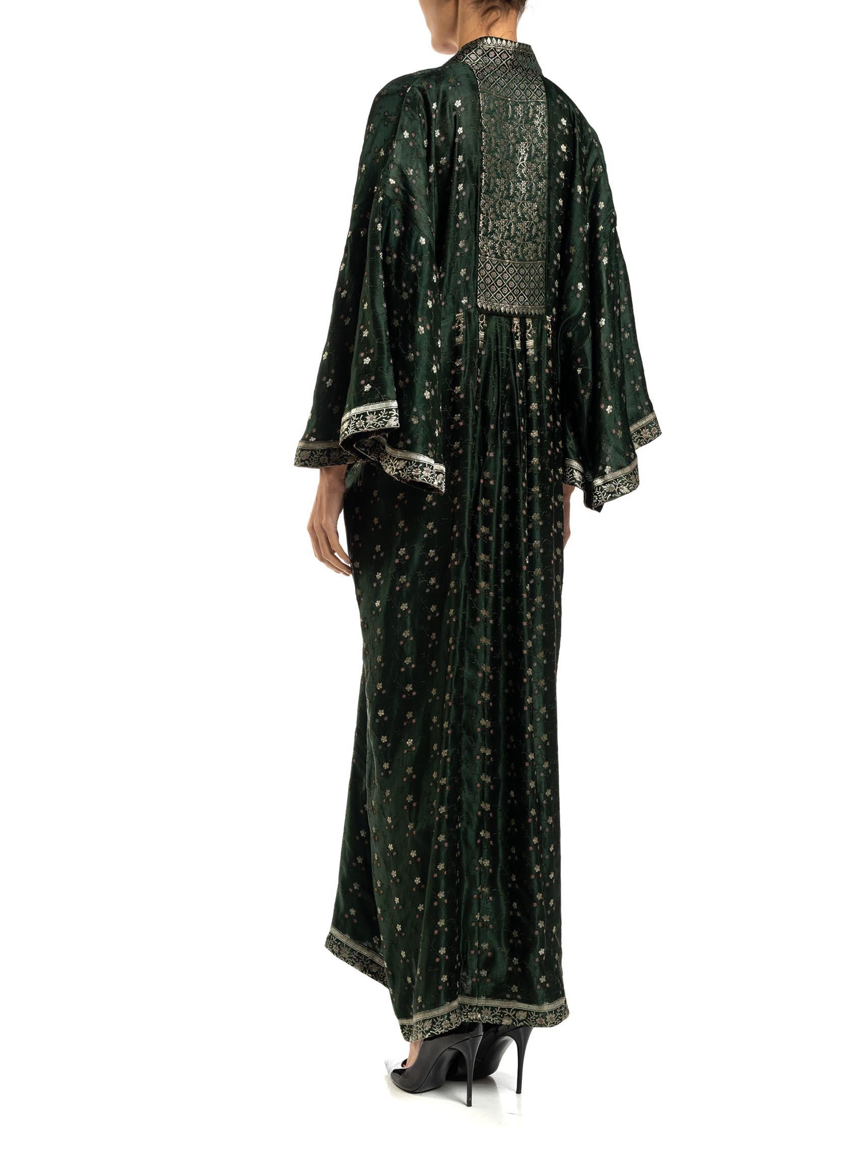 Women's MORPHEW COLLECTION Hunter Green, Silver & Pink Floral Silk Kaftan Made From Vin
