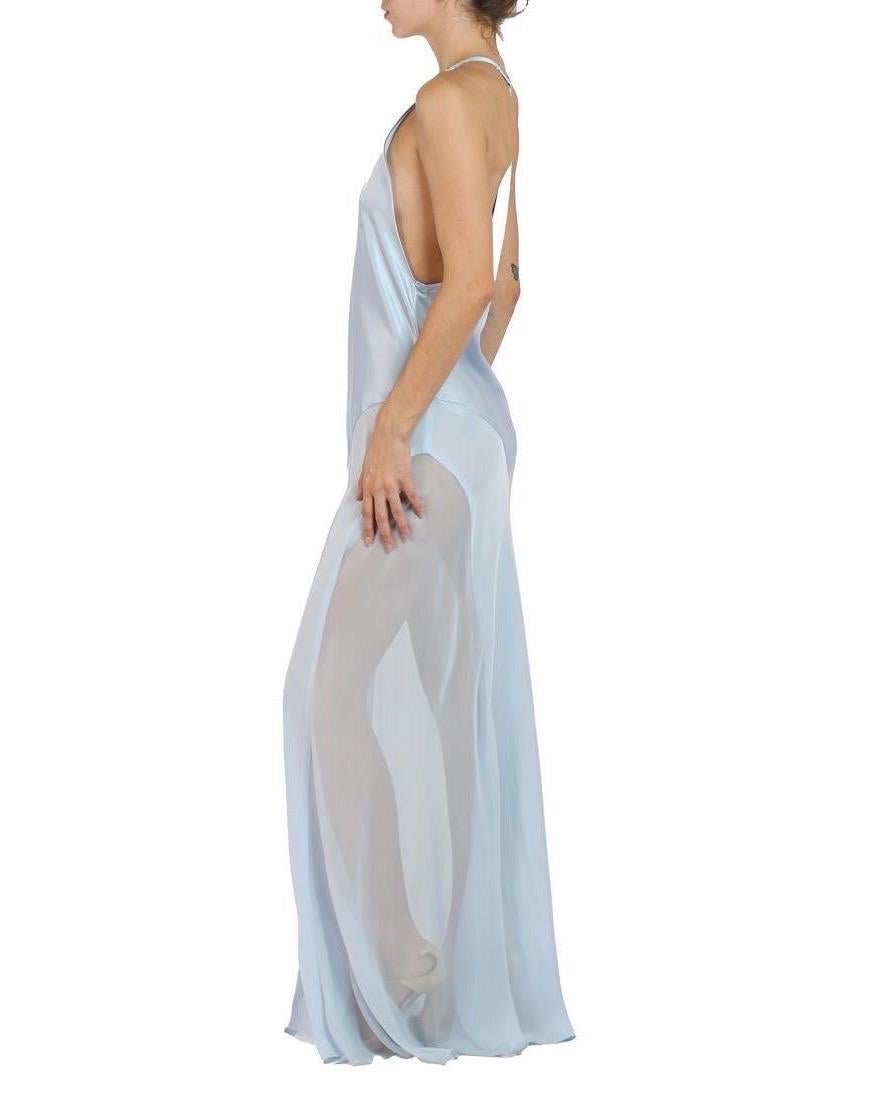 Morphew Collection Ice Blue Silk Charmeuse Bias Cut Slip Gown In Excellent Condition For Sale In New York, NY