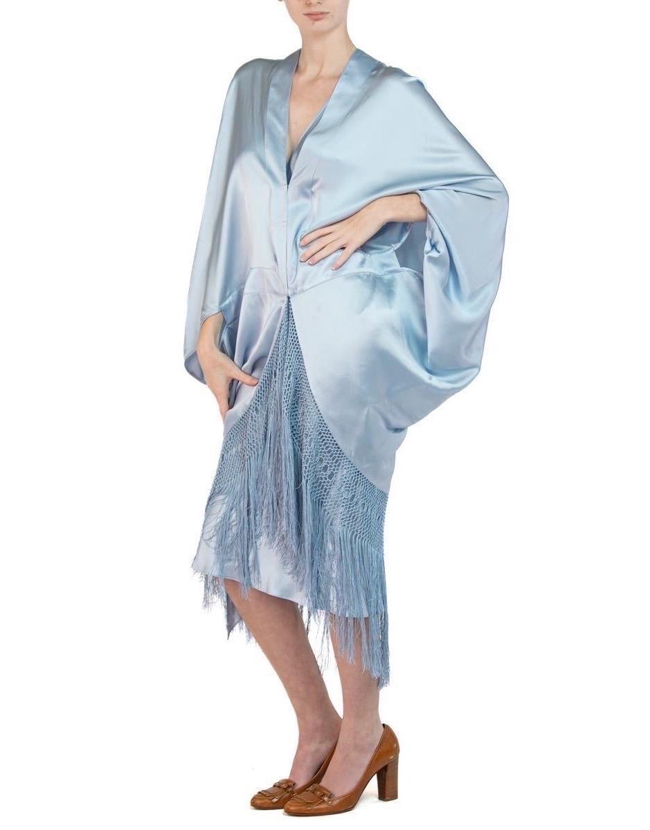 MORPHEW COLLECTION Ice Blue Silk Charmeuse Cocoon With Fringe In Excellent Condition For Sale In New York, NY