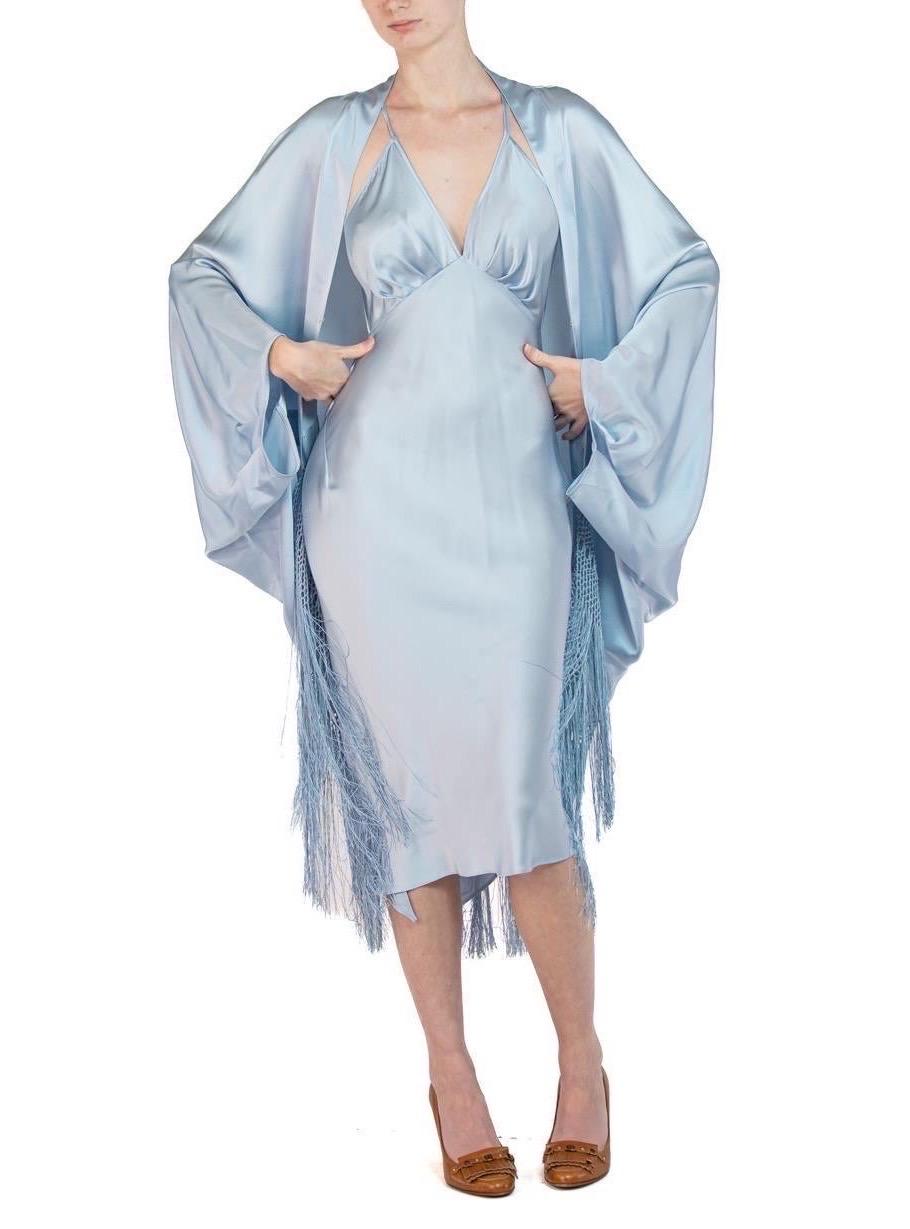Women's MORPHEW COLLECTION Ice Blue Silk Charmeuse Cocoon With Fringe For Sale