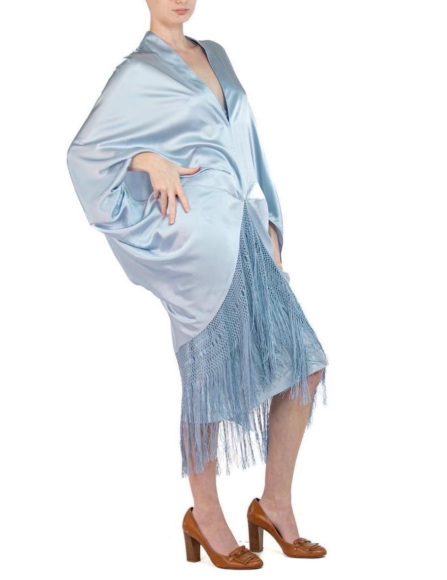 MORPHEW COLLECTION Ice Blue Silk Charmeuse Cocoon With Fringe For Sale 1
