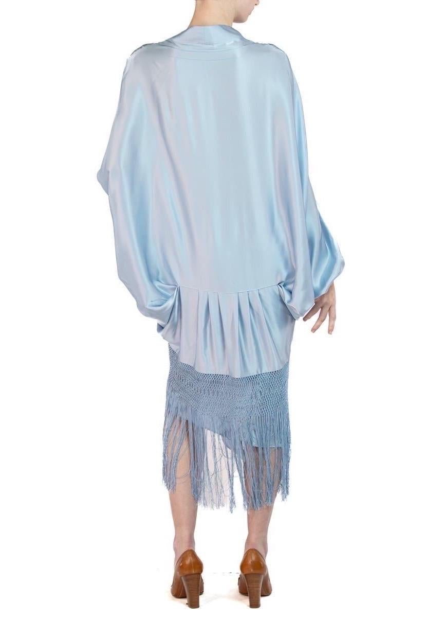 MORPHEW COLLECTION Ice Blue Silk Charmeuse Cocoon With Fringe For Sale 2