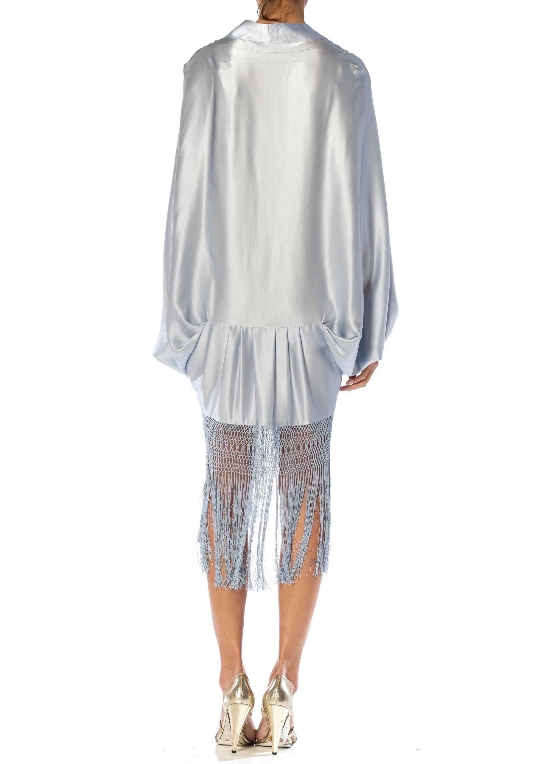 MORPHEW COLLECTION Ice Blue Silk Charmeuse Cocoon With Fringe For Sale 3