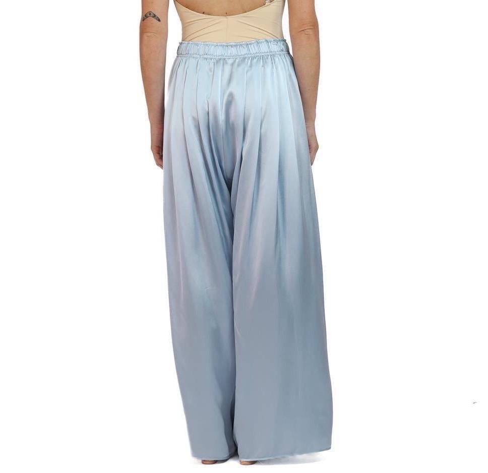 Morphew Collection Ice Blue Silk Charmeuse Oversized Box Pleat Pants In Excellent Condition For Sale In New York, NY