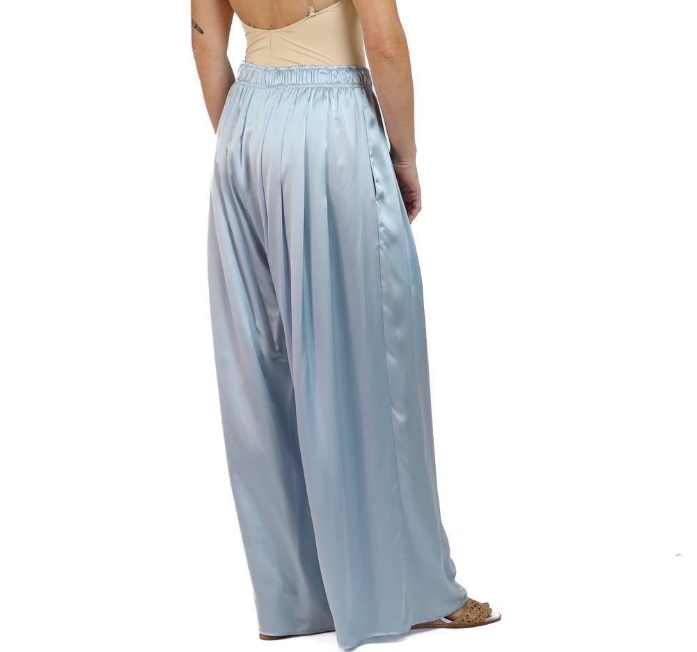 Women's Morphew Collection Ice Blue Silk Charmeuse Oversized Box Pleat Pants For Sale