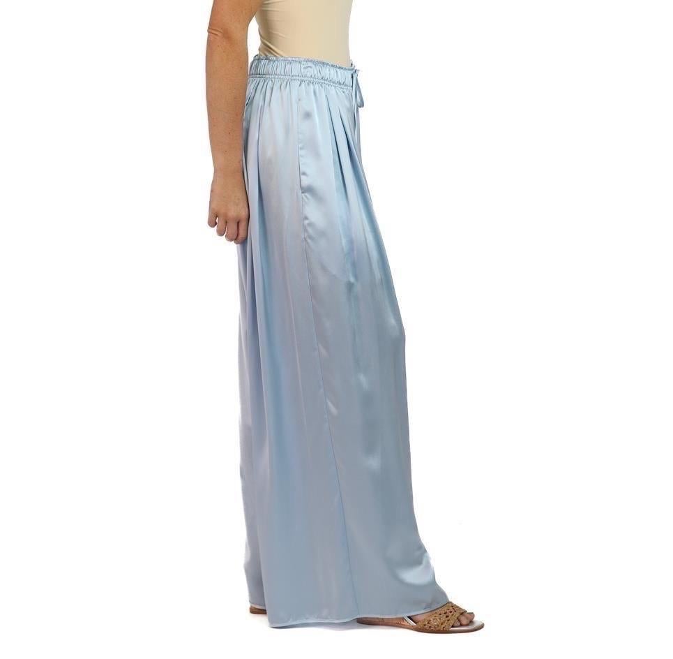 Morphew Collection Ice Blue Silk Charmeuse Oversized Box Pleat Pants For Sale 1