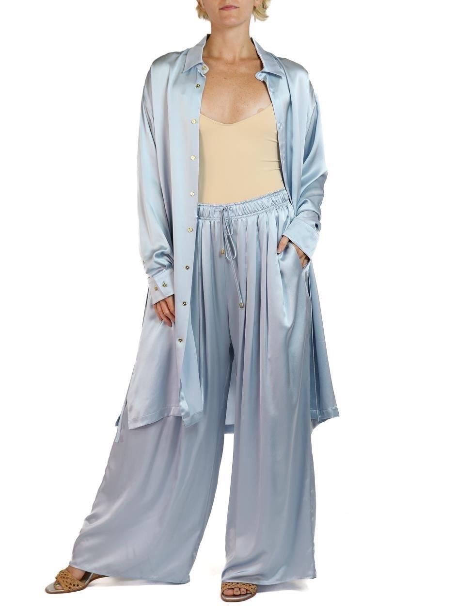Morphew Collection Ice Blue Silk Charmeuse Oversized Box Pleat Pants For Sale 2