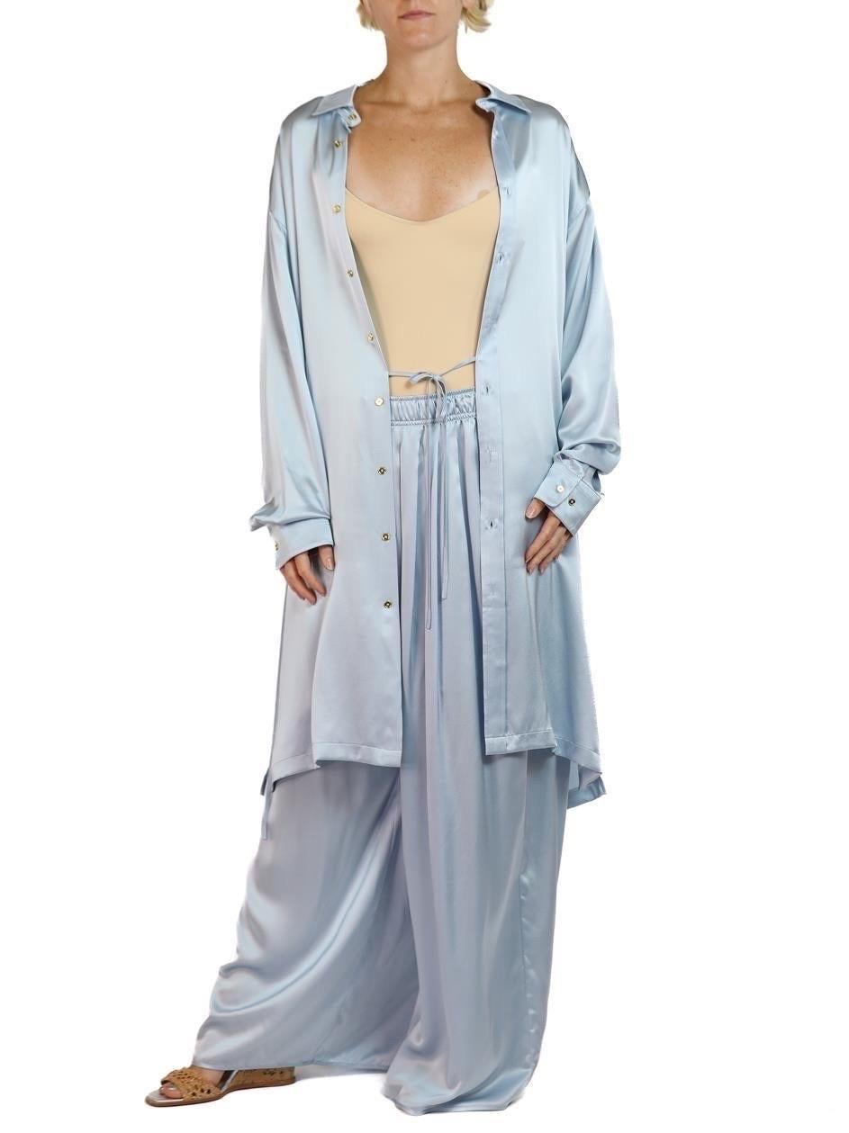 Morphew Collection Ice Blue Silk Charmeuse Oversized Box Pleat Pants For Sale 3
