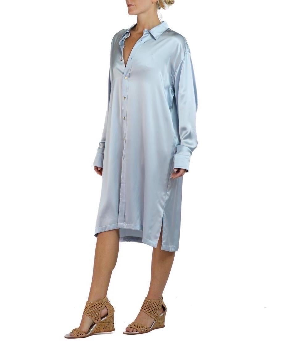 Morphew Collection Ice Blue Silk Charmeuse Oversized Button Down Shirt Dress For Sale 2