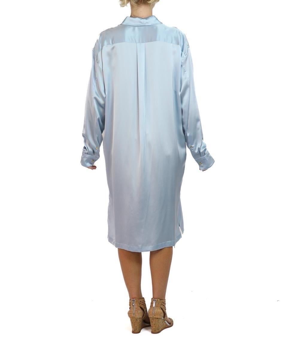 Morphew Collection Ice Blue Silk Charmeuse Oversized Button Down Shirt Dress For Sale 3