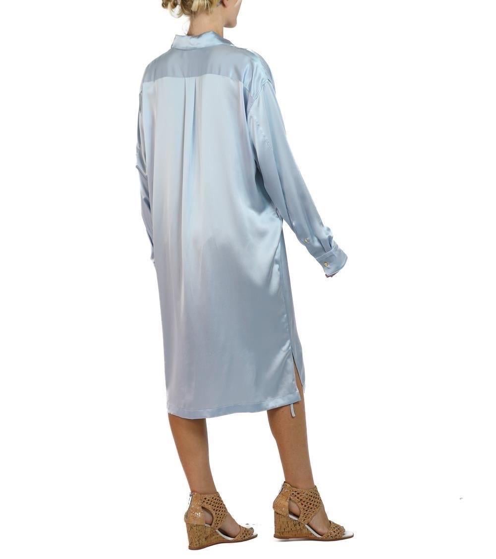 Morphew Collection Ice Blue Silk Charmeuse Oversized Button Down Shirt Dress For Sale 4