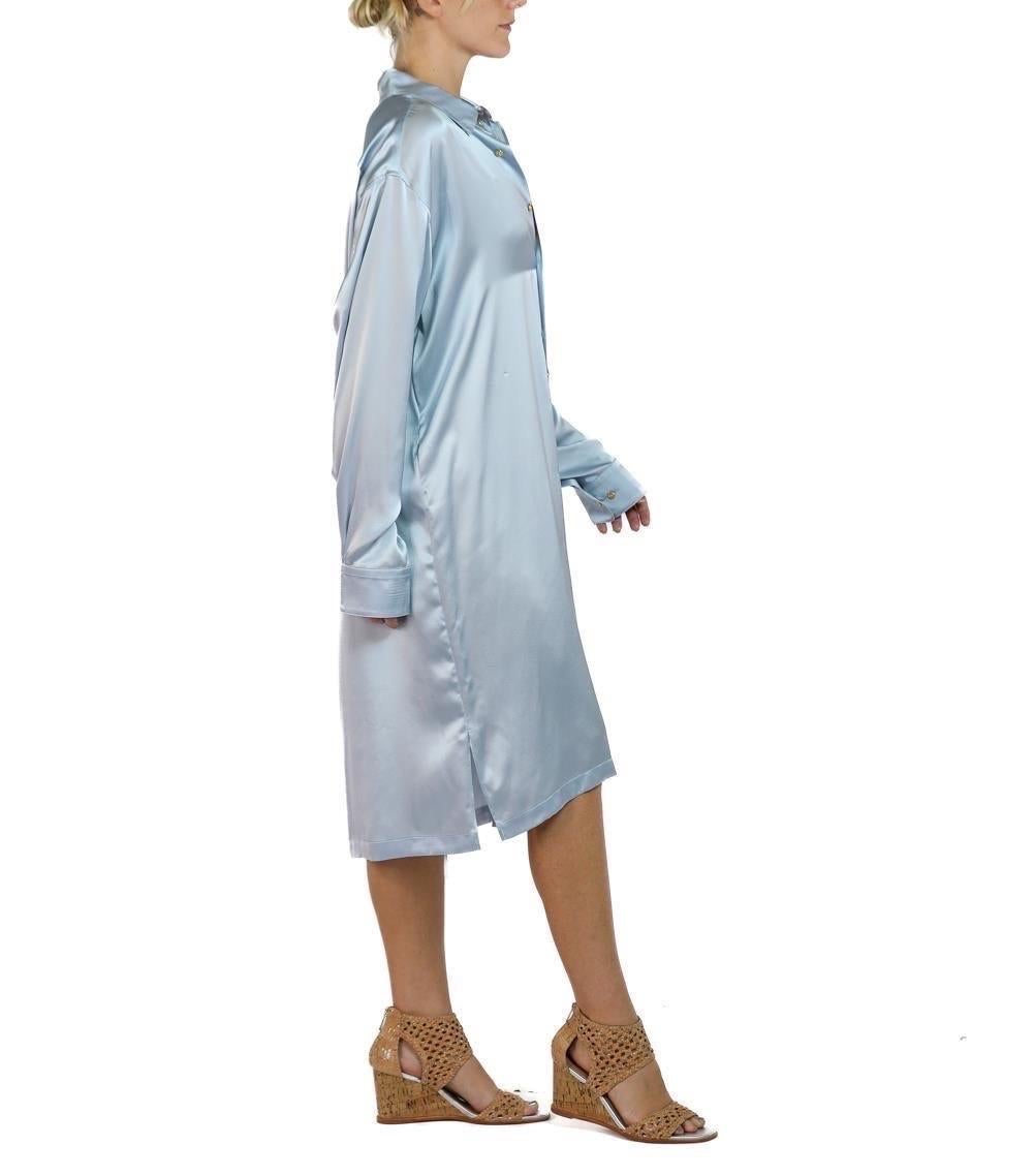 Morphew Collection Ice Blue Silk Charmeuse Oversized Button Down Shirt Dress For Sale 5