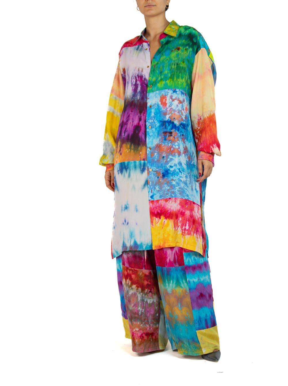 MORPHEW COLLECTION Ice Dye Silk Oversized Button Down Shirt Dress In Excellent Condition For Sale In New York, NY