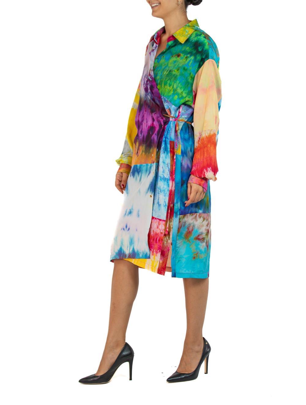 MORPHEW COLLECTION Ice Dye Silk Oversized Button Down Shirt Dress For Sale 2