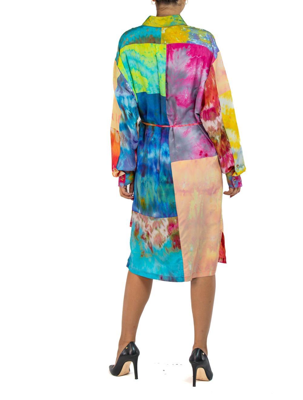 MORPHEW COLLECTION Ice Dye Silk Oversized Button Down Shirt Dress For Sale 3