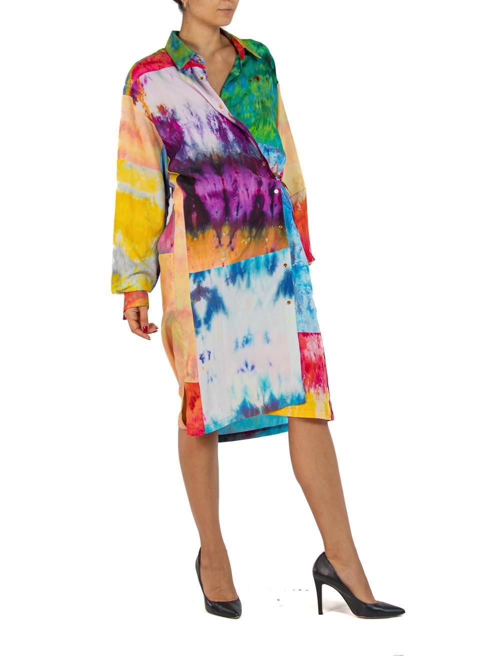 MORPHEW COLLECTION Ice Dye Silk Oversized Button Down Shirt Dress For Sale 4