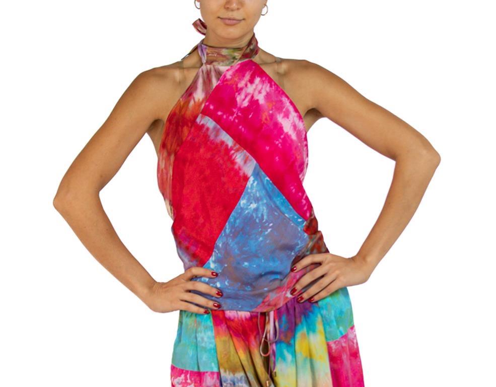 MORPHEW COLLECTION Ice Dyed Silk Halter Tie Scarf Top In Excellent Condition For Sale In New York, NY