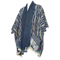 MORPHEW COLLECTION Indigo Blue & Green Cotton Handwoven African Oversized Ponch