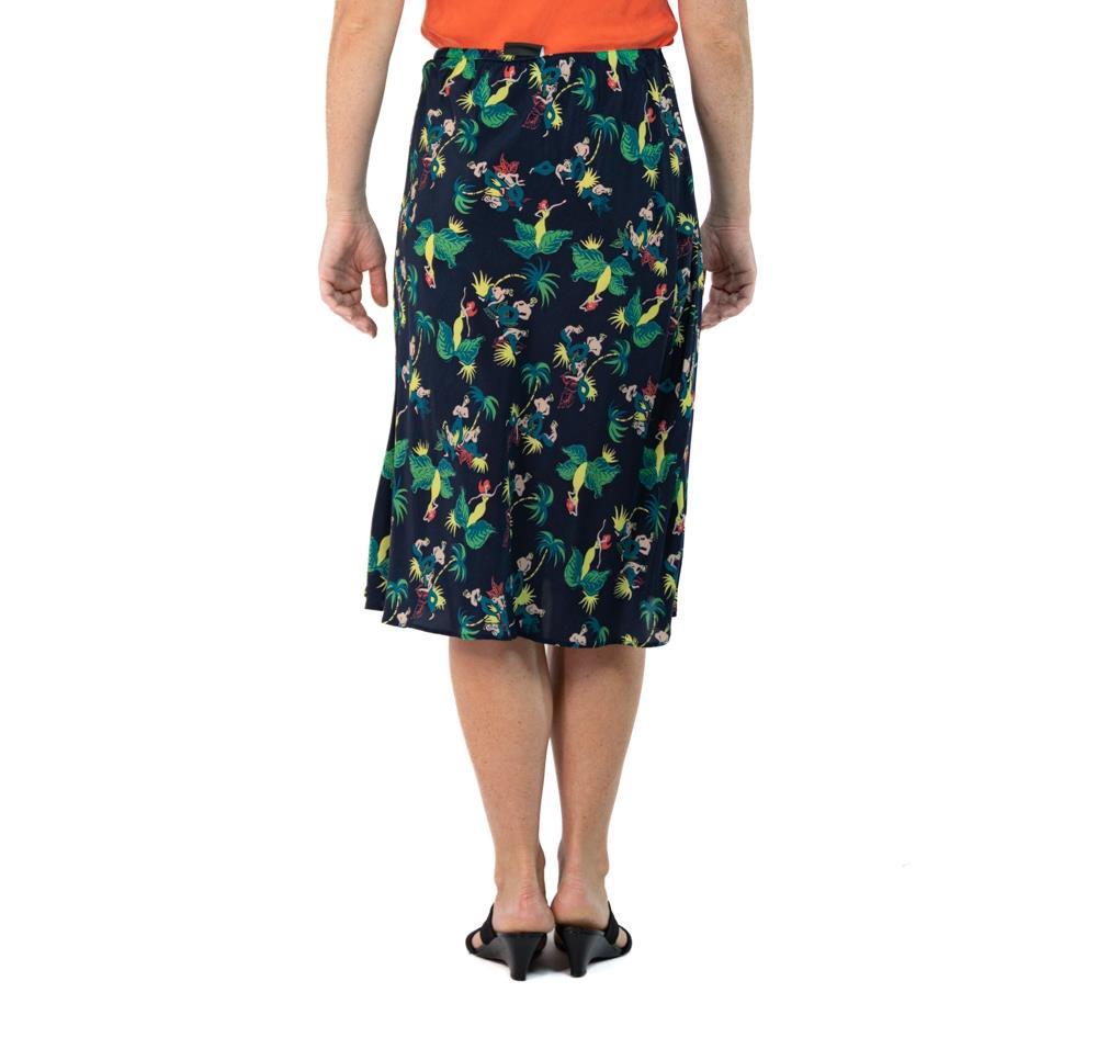 Morphew Collection Indigo Blue Hawaiian Novelty Print Cold Rayon Bias Skirt Mas For Sale 1