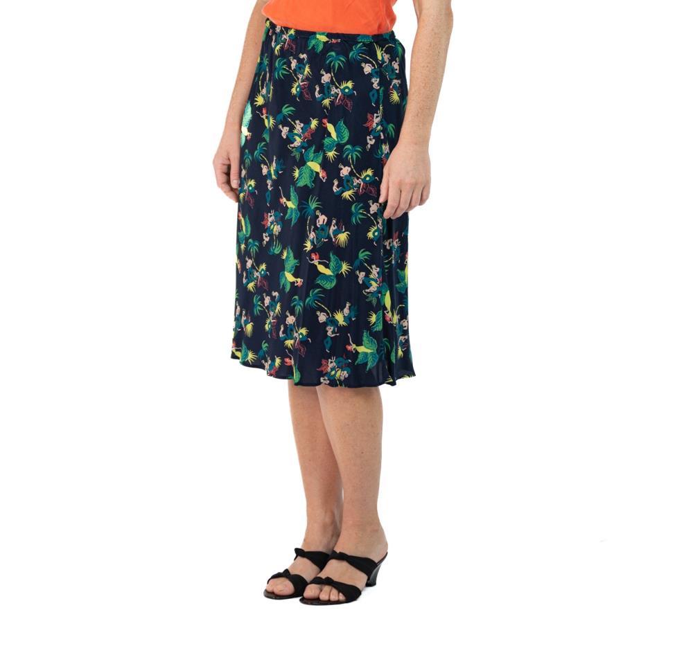 Morphew Collection Indigo Blue Hawaiian Novelty Print Cold Rayon Bias Skirt Mas For Sale 2