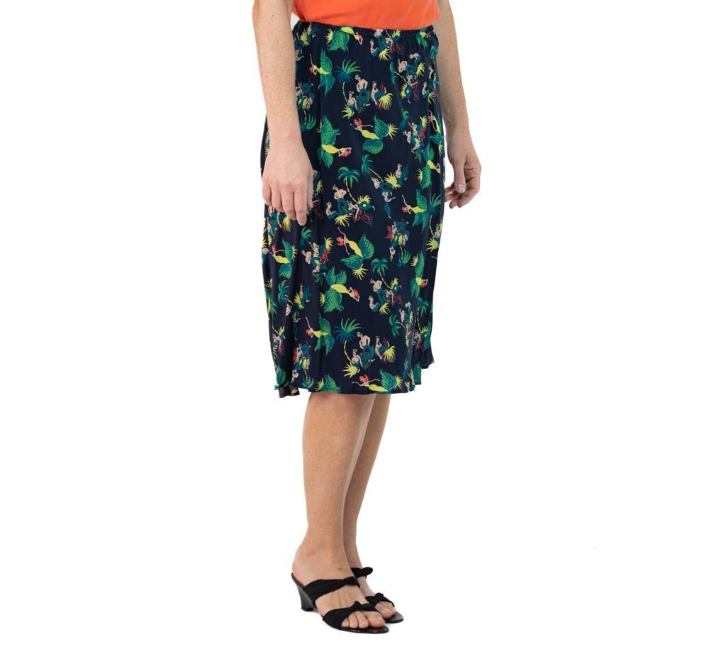 Morphew Collection Indigo Blue Hawaiian Novelty Print Cold Rayon Bias Skirt Mas For Sale 3