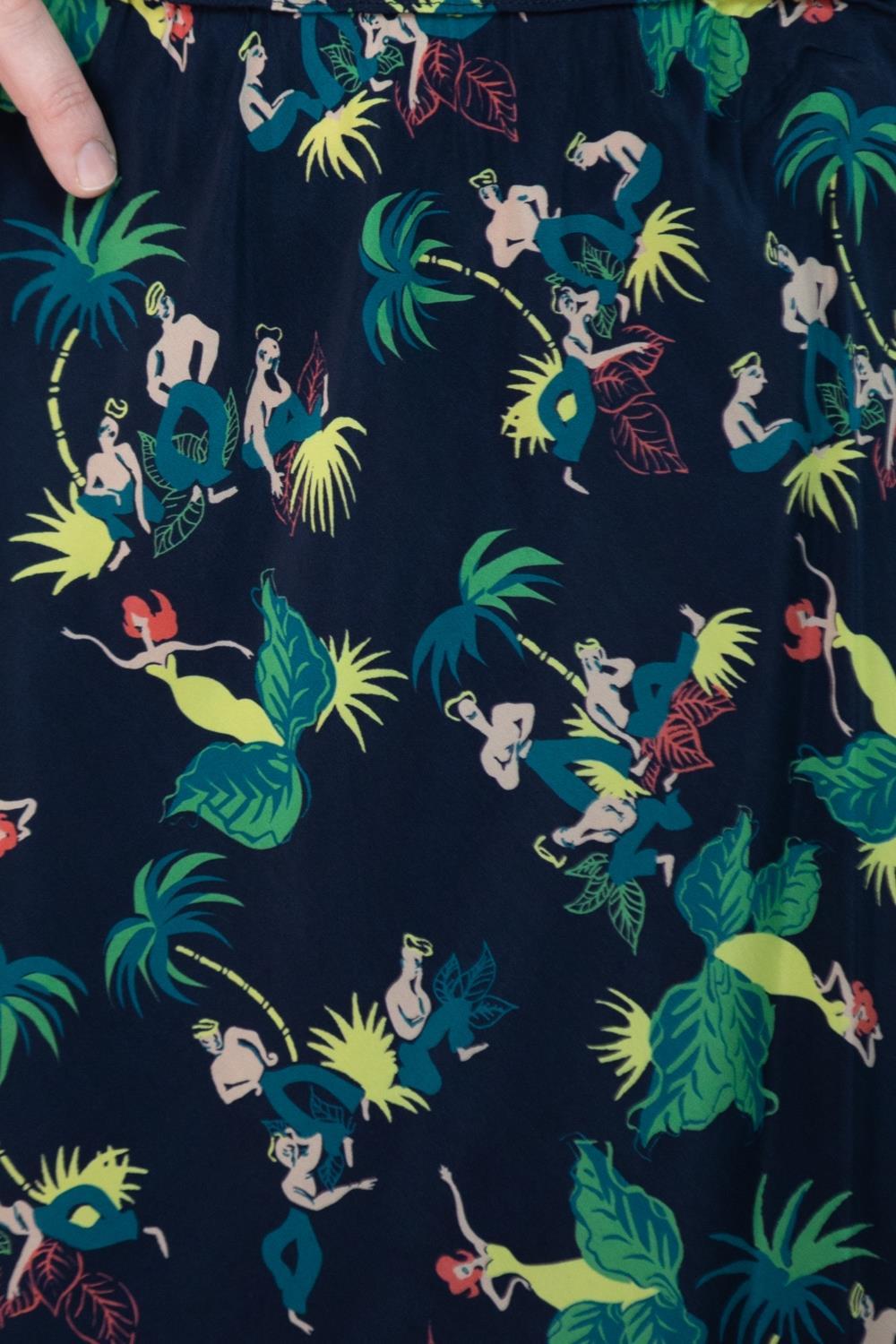 Morphew Collection Indigo Blue Hawaiian Novelty Print Cold Rayon Bias Skirt Mas For Sale 5